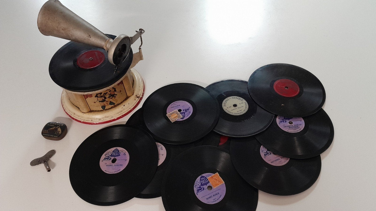 Ancien gramophone Kiddyphone jouet musical avec disques, Enlèvement