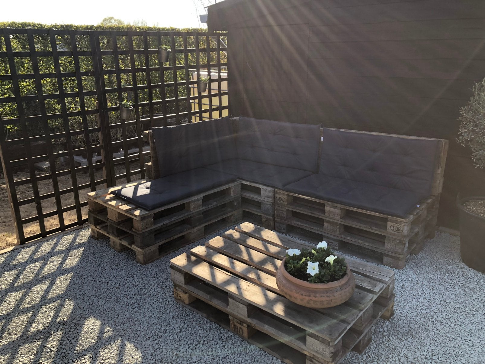 Loungekussens voor palletlounge grijs 4 sets, Ophalen, Zo goed als nieuw