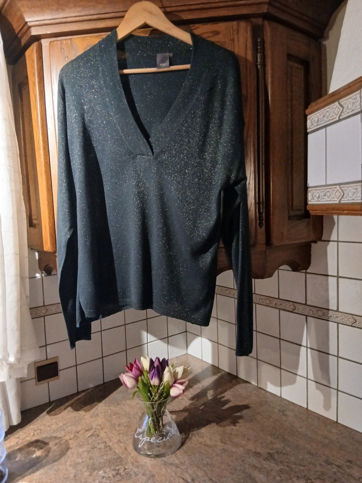 Groene glittertop ICHI met V-hals – Maat Large (ZGAN), Ophalen of Verzenden, Maat 42/44 (L)