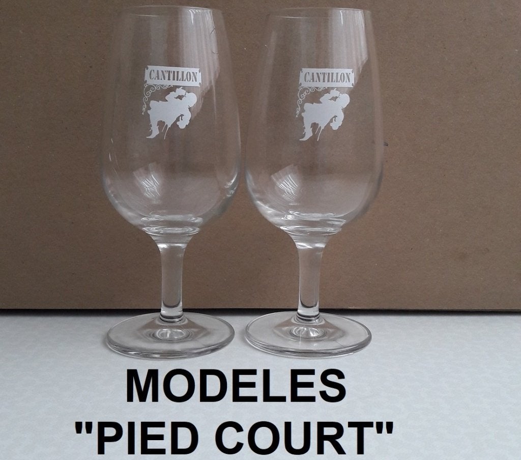Set van twee Cantillon model 9 bierglazen met korte steel, Verzamelen, Ophalen of Verzenden, Zo goed als nieuw, Bierglas