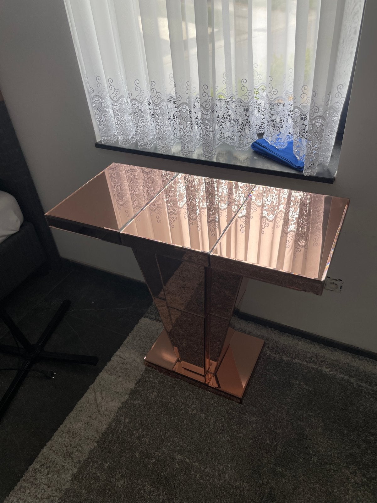 Spiegel en glas tafel, Ophalen, Zo goed als nieuw, Glas