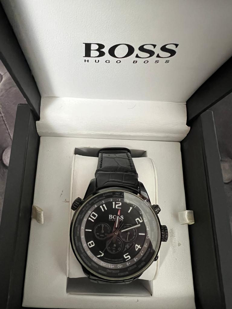 Hugo Boss horloge zwart krokodillen leren band, Overige materialen, Polshorloge, Ophalen, Overige merken