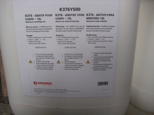 Additif K376Y500 pour chape, bidon de 10 litres, Bricolage & Construction, Enlèvement, Neuf