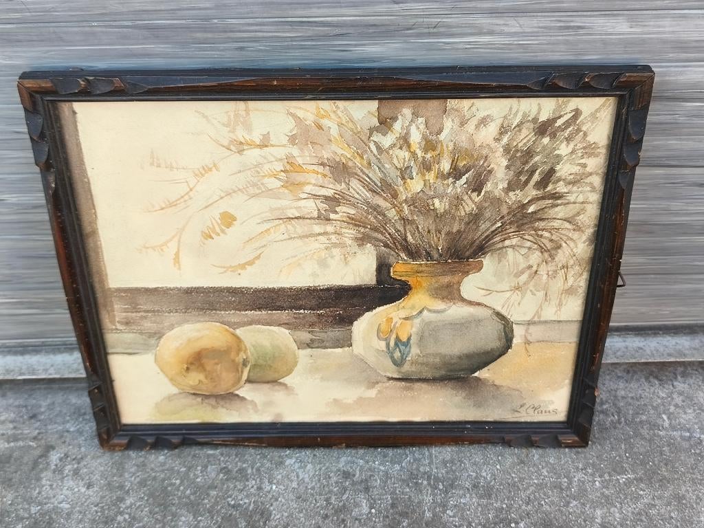 Aquarelle signe Louisa claus, Antiek en Kunst, Kunst | Schilderijen | Klassiek, Ophalen of Verzenden
