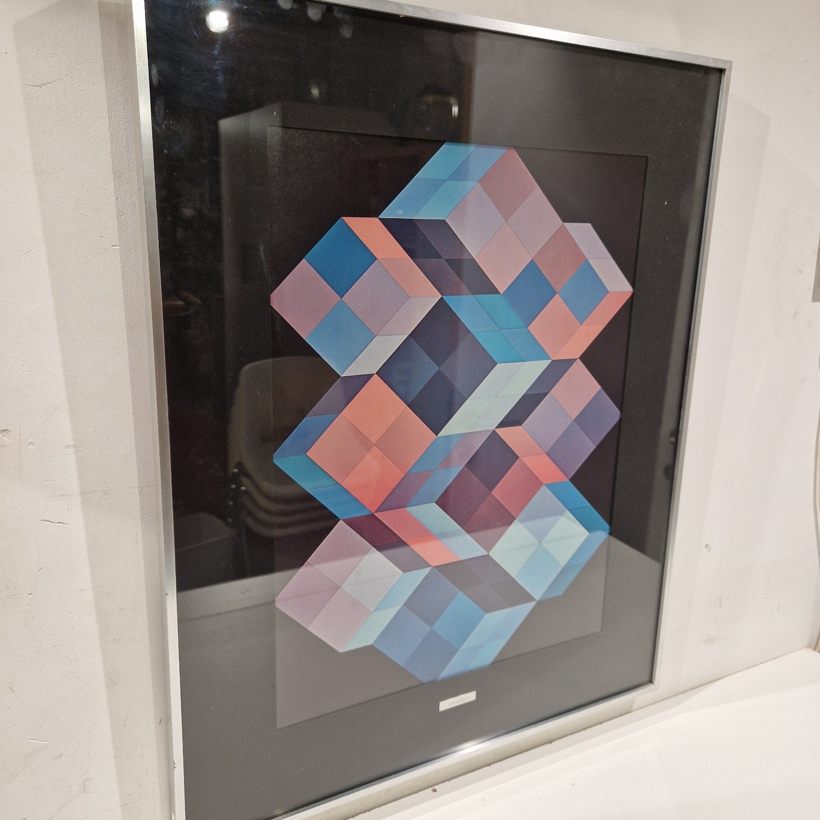 vasarely Tridem K.  gedrukt ,   aluminium kader  met glas, Antiek en Kunst, Kunst | Schilderijen | Abstract, Ophalen of Verzenden