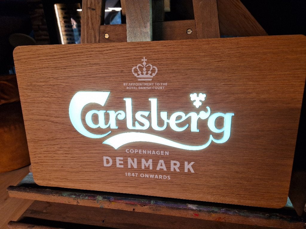 vintage Eiken Led Reclamebord Carlsberg, Ophalen of Verzenden