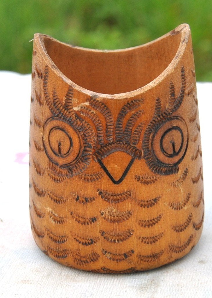 porte crayon bois taillé hibou, Enlèvement ou Envoi, Utilisé, Animal