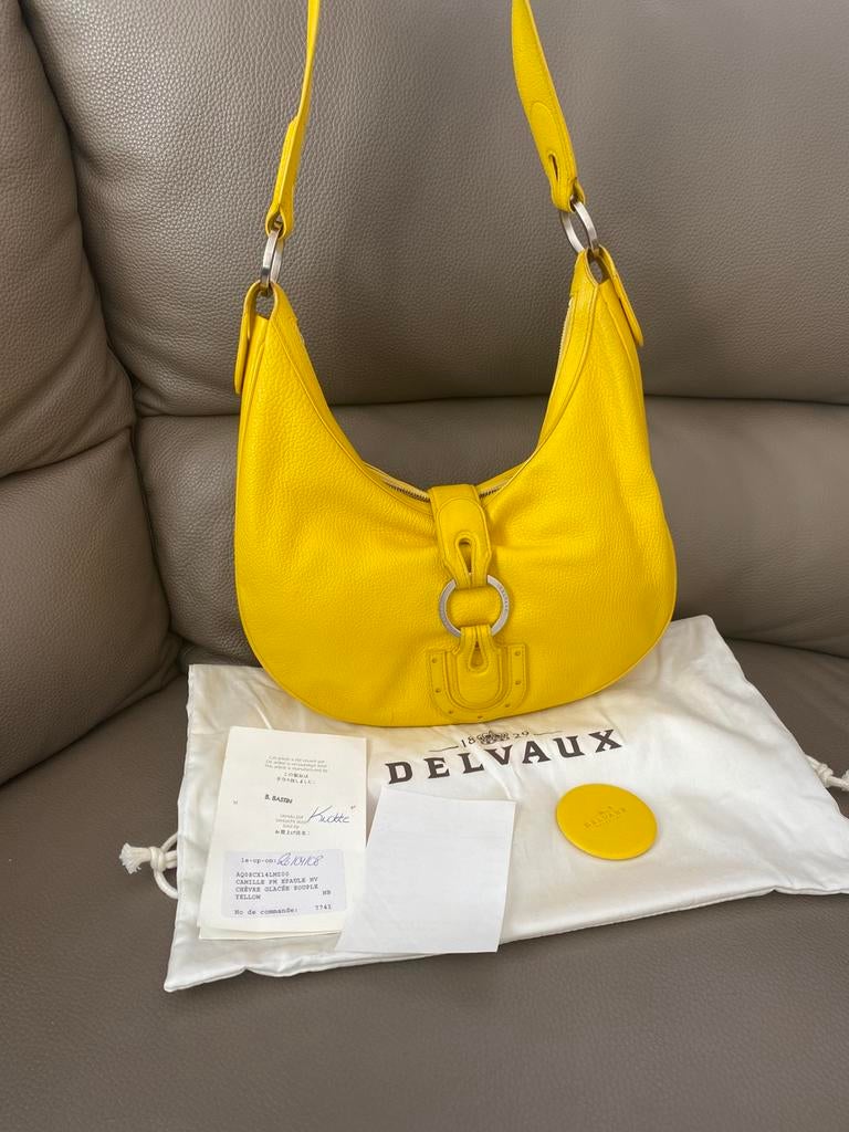 Sac à épaule Delvaux Camille PM jaune, Ophalen of Verzenden, Zo goed als nieuw, Geel