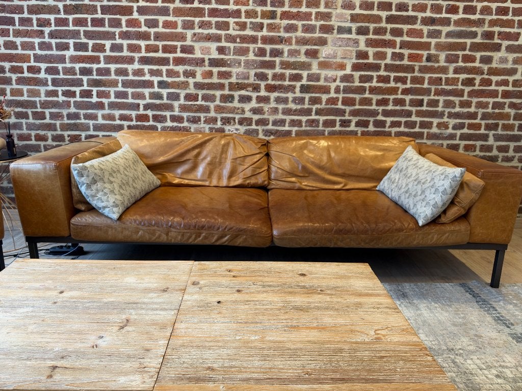 Lot de 2 canapés cuir véritable Maison du Monde, Maison & Meubles, 200 à 250 cm, Banc droit, Enlèvement, Utilisé