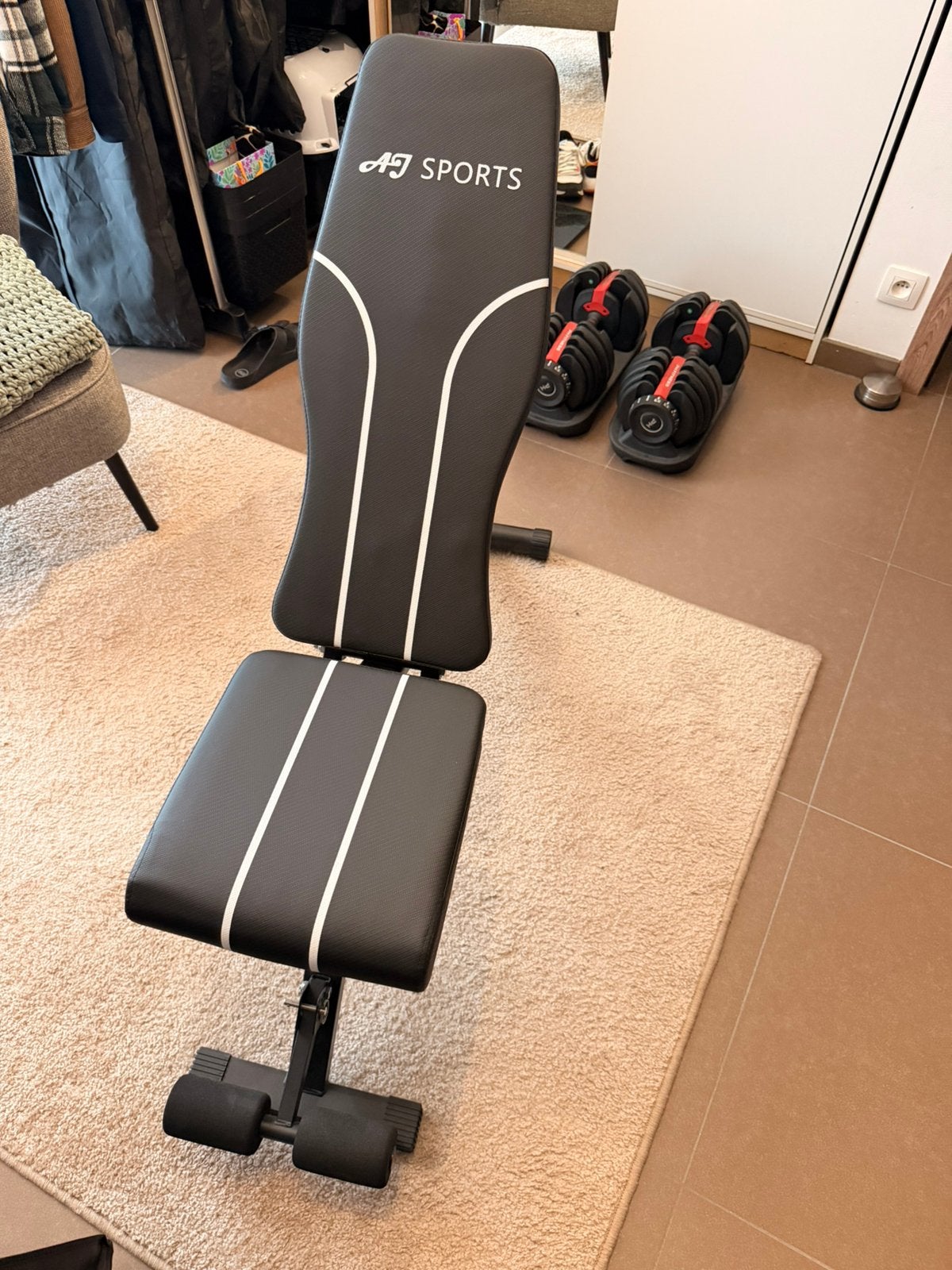 Te koop: verstelbare fitnessbank van AJ Sports, Enlèvement, Comme neuf, Pectoraux, Haltère