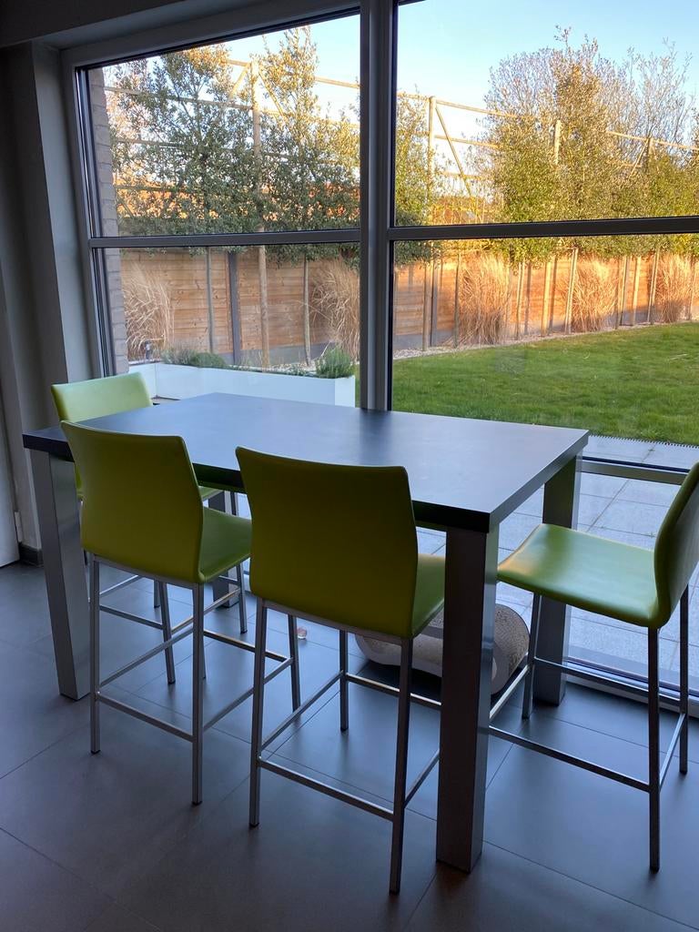 Hoge tafel met 4 bijhorende stoelen, Huis en Inrichting, Tafels | Eettafels, Ophalen, Zo goed als nieuw