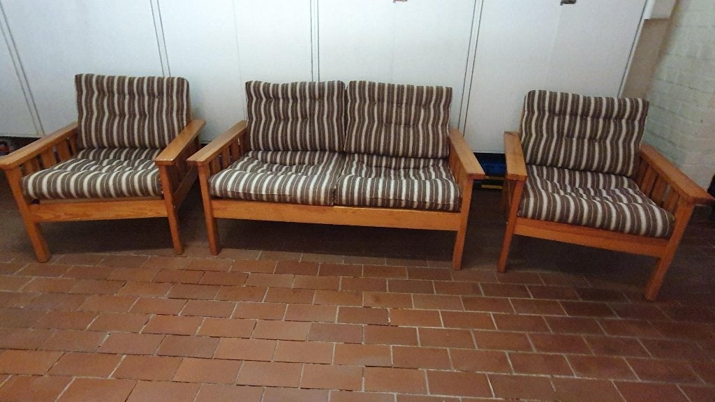 Zetels voor woonkamer of veranda, Huis en Inrichting, Zetels | Zetels, Gebruikt, Rechte bank, Hout, Stof, Ophalen