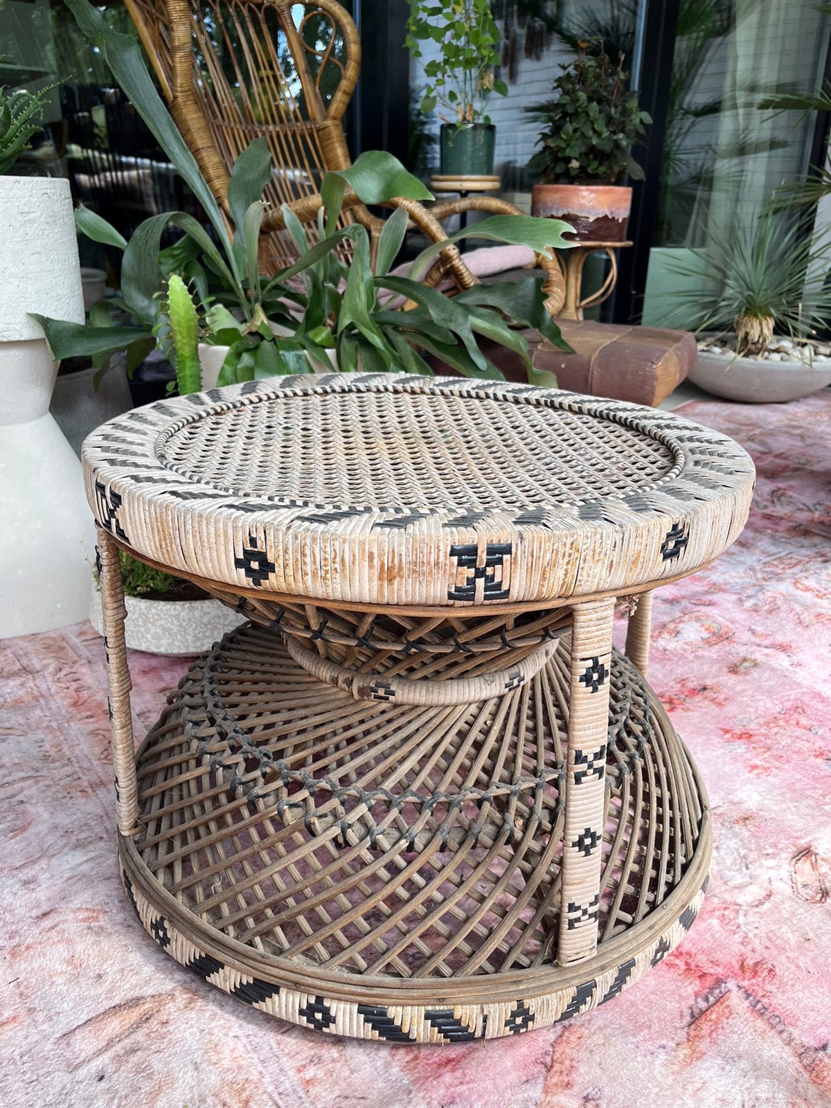 Vintage rotan tafeltje, Moins de 55 cm, Enlèvement, Utilisé, Autres matériaux
