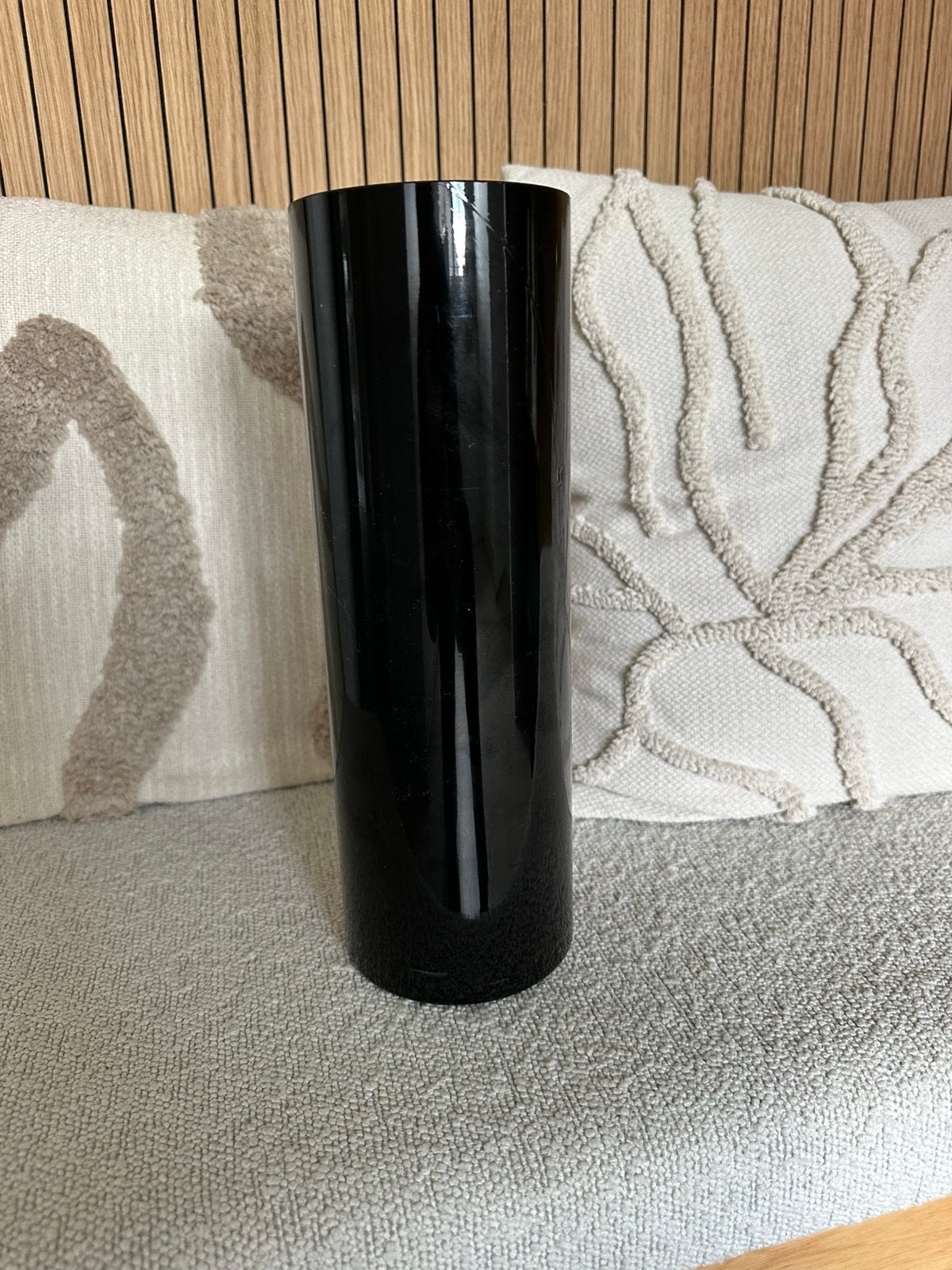 Vase cylindrique en verre noir de luxe D&M Depot H30xØ10 cm, Enlèvement ou Envoi, Comme neuf, Verre