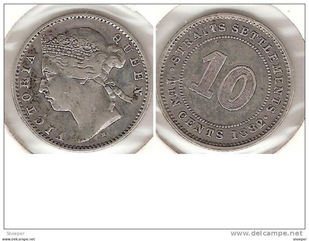 Straits settlements 10 cents 1882 H km 11 vf+ cat val 90$, Timbres & Monnaies, Monnaies | Asie, Envoi, Asie du Sud Est, Monnaie en vrac