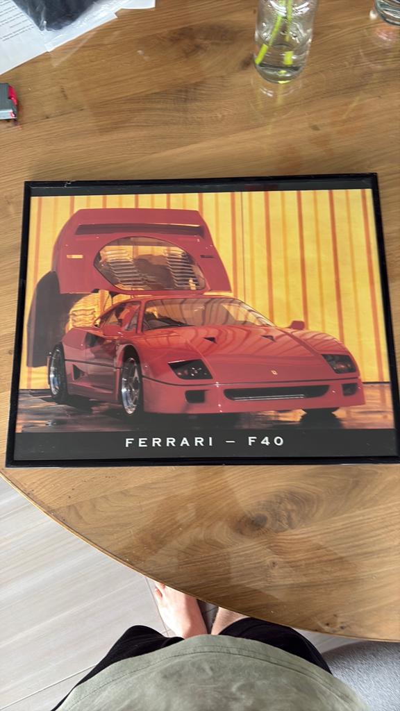 Poster ingekader oringineel ferari f40, Collections, Enlèvement ou Envoi, Comme neuf, Affiche ou Poster pour porte ou plus grand