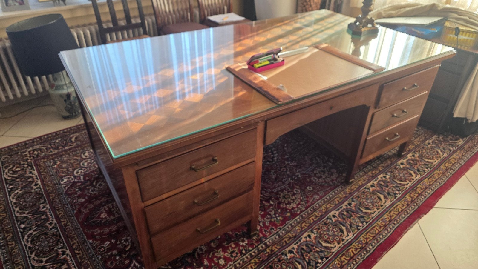 Zeer mooi antiek directiebureau, Maison & Meubles, 180 cm, Comme neuf, Enlèvement, Brun