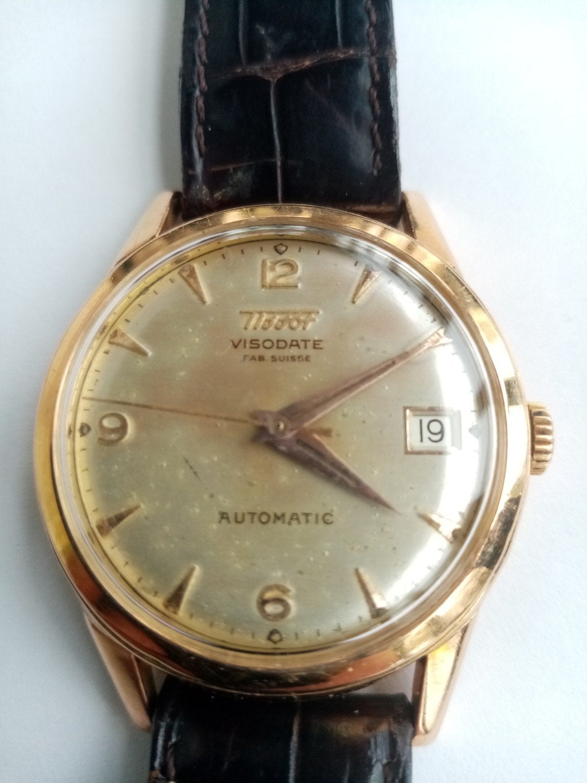 Montre Tissot visodate en or massif années 50, Handtassen en Accessoires, Ophalen of Verzenden, Goud, Tissot