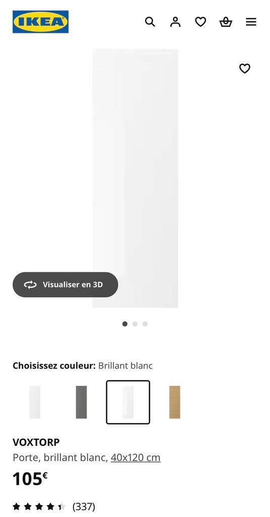 Porte Voxtorp IKEA blanc brillant 40x120, Enlèvement, Comme neuf