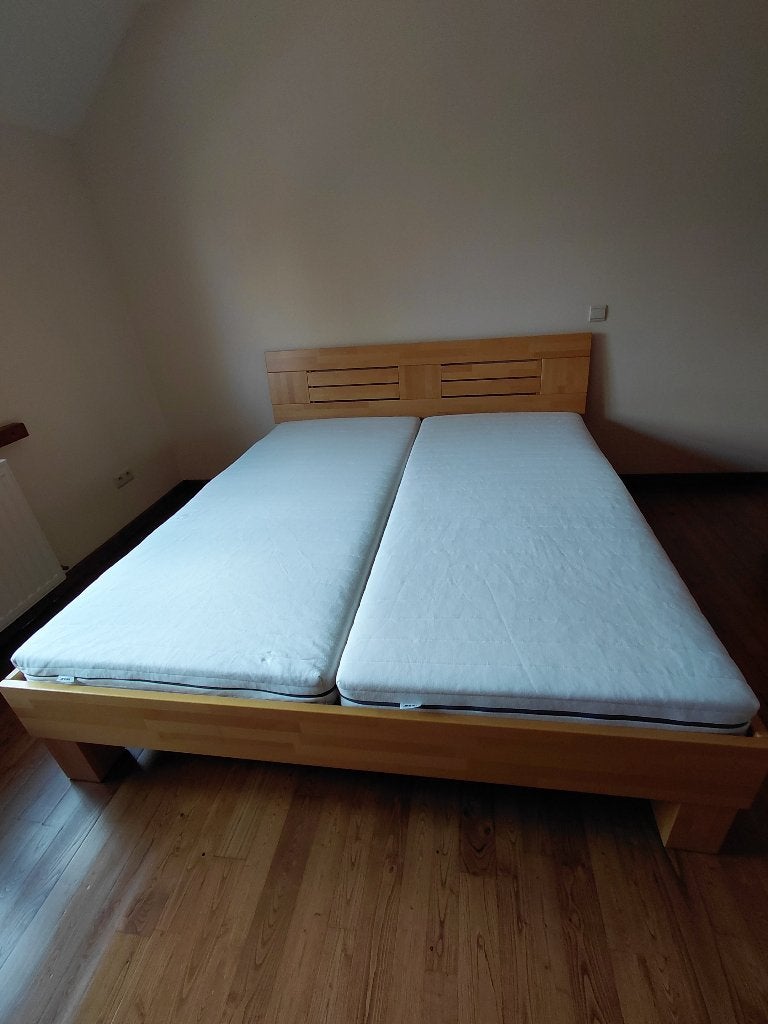 Massief beuken 2-persoons bedframe, Enlèvement, Utilisé, 180 cm, Bois