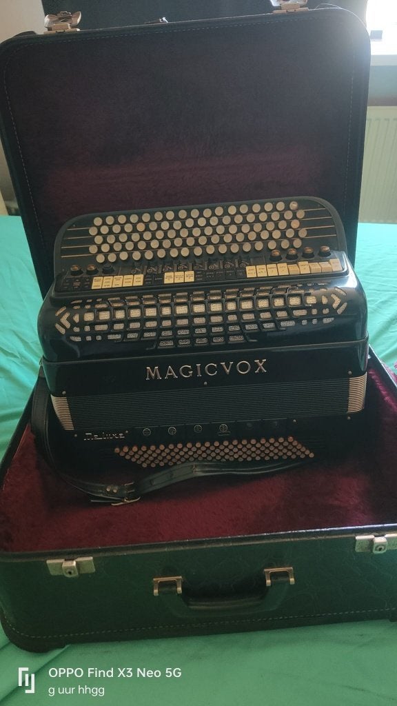 Magicvox knopaccordeon - Zwart met koffer en riemen, Muziek en Instrumenten, Accordeons, Gebruikt, Knopaccordeon, 120-bas, Overige merken