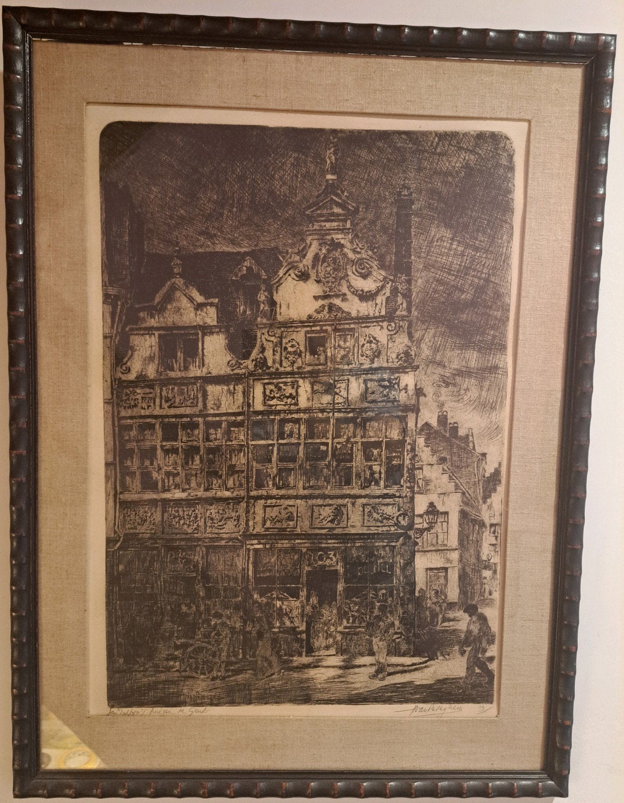 Het huis van Jan Palfijn (originele ets), Antiek en Kunst, Kunst | Etsen en Gravures, Ophalen, Architectuur, Ets, Ingelijst