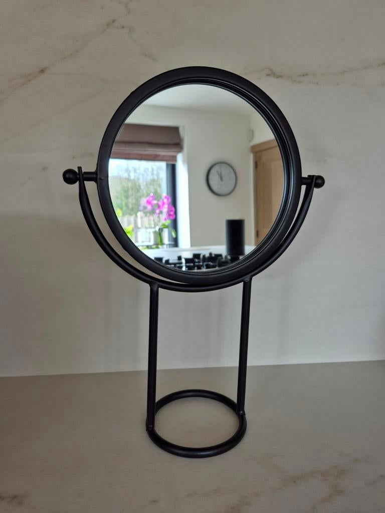 Miroir de table élégant en métal (noir mat), Neuf, Enlèvement ou Envoi, Moins de 100 cm, Rond