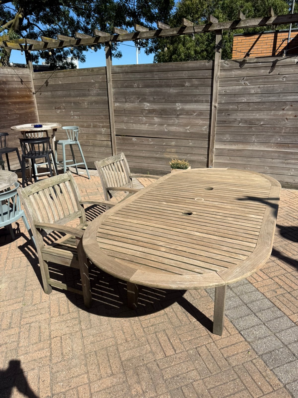 Buiten houten tafel set, Ophalen, Gebruikt, Eettafel, Tuinset