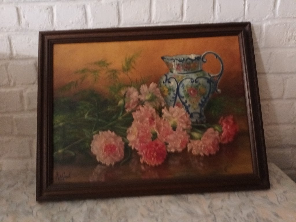 bloemen stil leven op canvas, 50 – 75, Enlèvement, Utilisé, Peinture