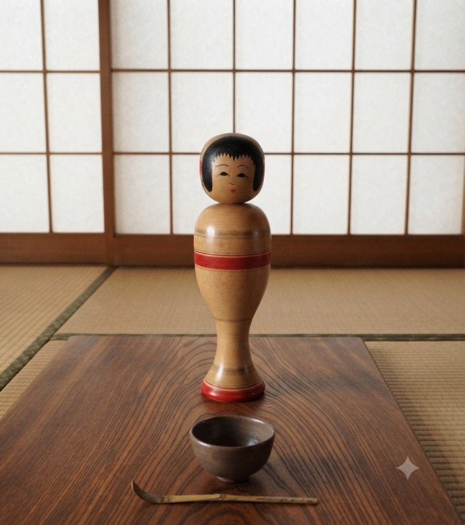 Nanbu kei Kokeshi vintage de Kakuhei Sasaki (1933-2007), Antiquités & Art, Art | Art non-occidental, 19 cm, Japon, Bois, Peint