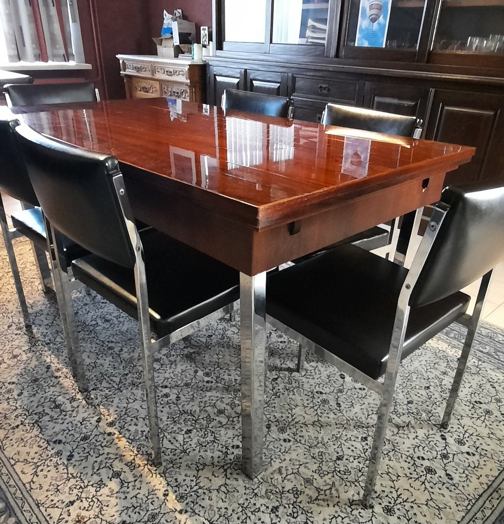 Uitschuifbare kersenhouten eettafel 150x83 met 6 stoelen, Ophalen, Gebruikt, 50 tot 100 cm, Vijf personen of meer