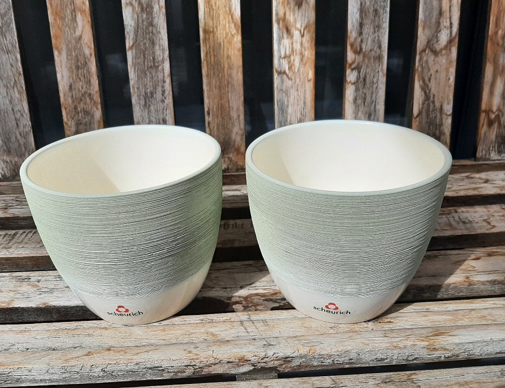 Te koop: Nieuw!!Twee stenen bloempotten van "Scheurich", Steen, Rond, Nieuw, Ophalen of Verzenden