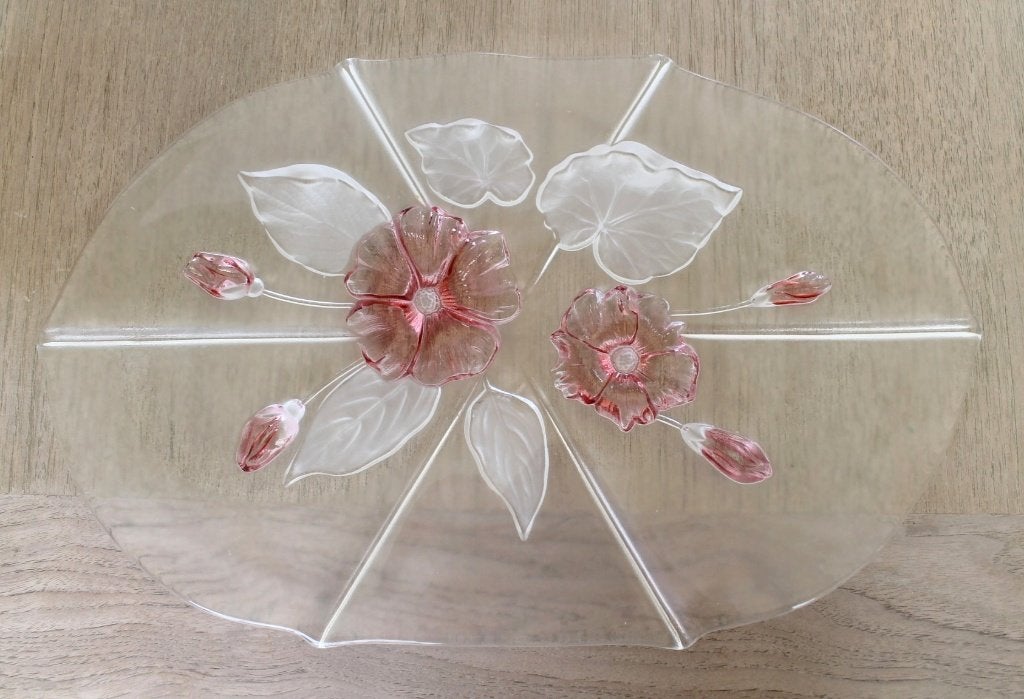 Plat de service ovale Walther Glas, fleur rose, effet satiné, Enlèvement ou Envoi