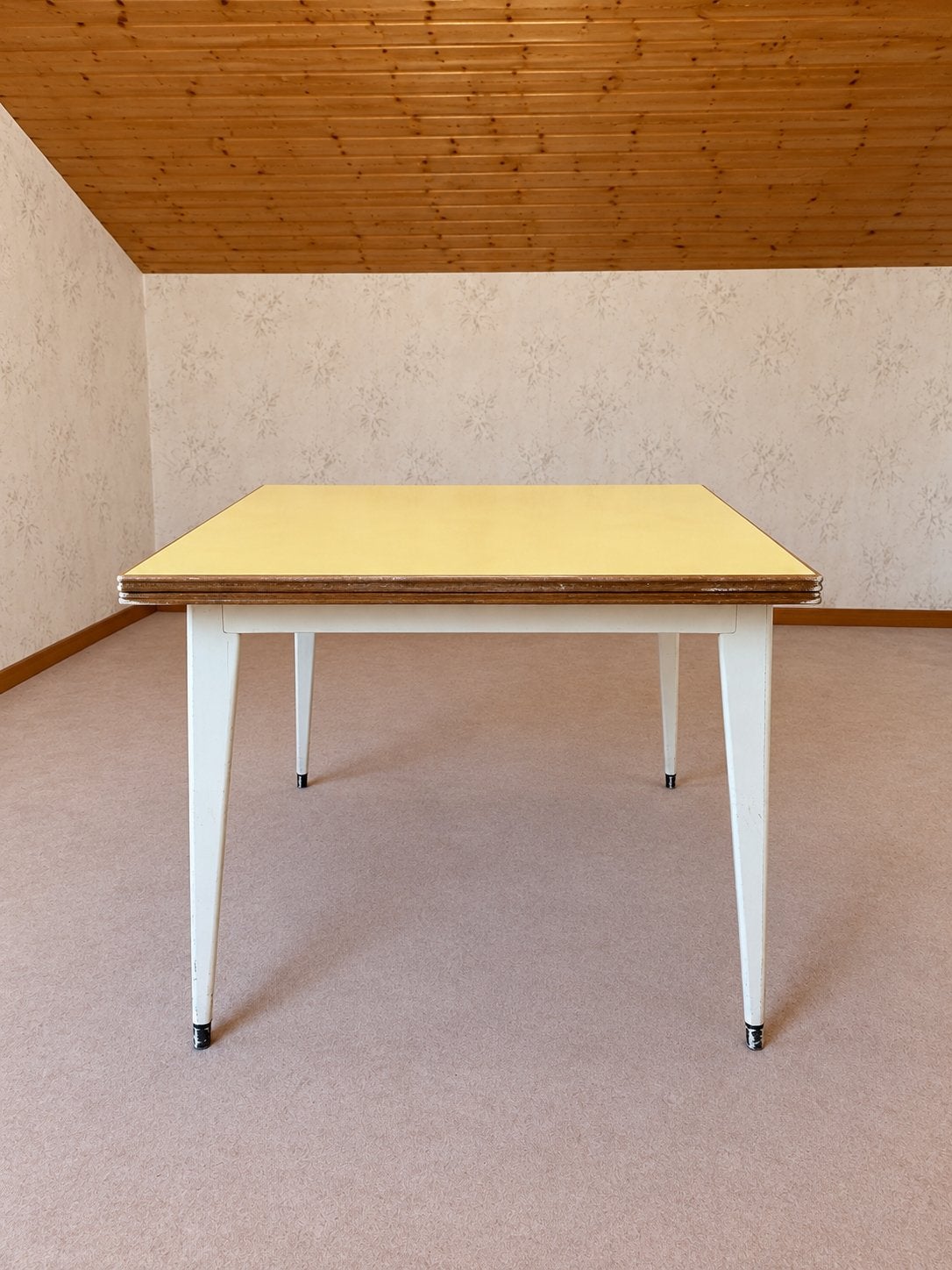 Table formica jaune vintage 50/60 extensible avec tiroir, 100 à 150 cm, Cinq personnes ou plus, Vintage 50/60, Enlèvement