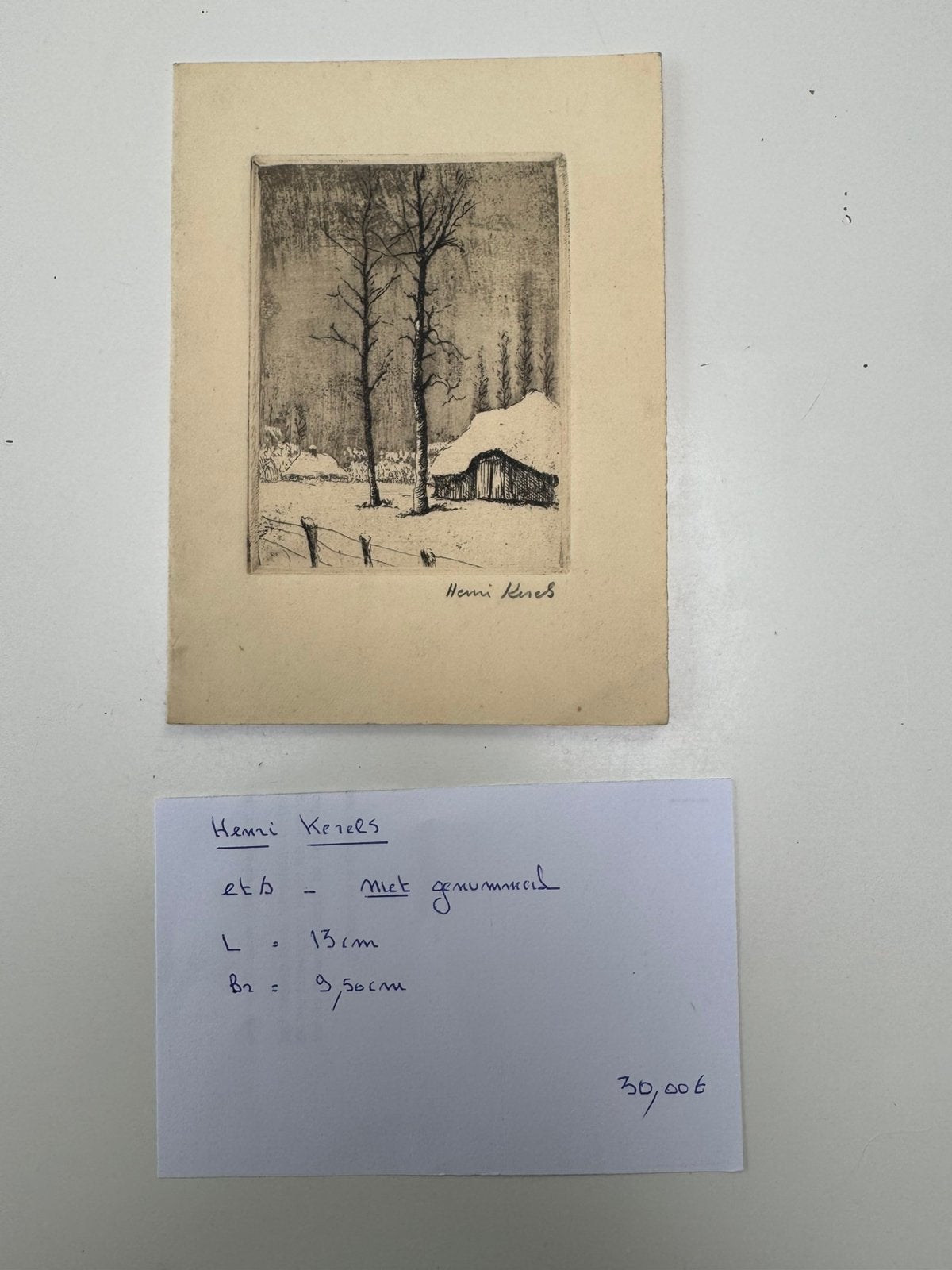 Henri Kerels - ets (niet genummerd), Antiek en Kunst, Ophalen, Ets