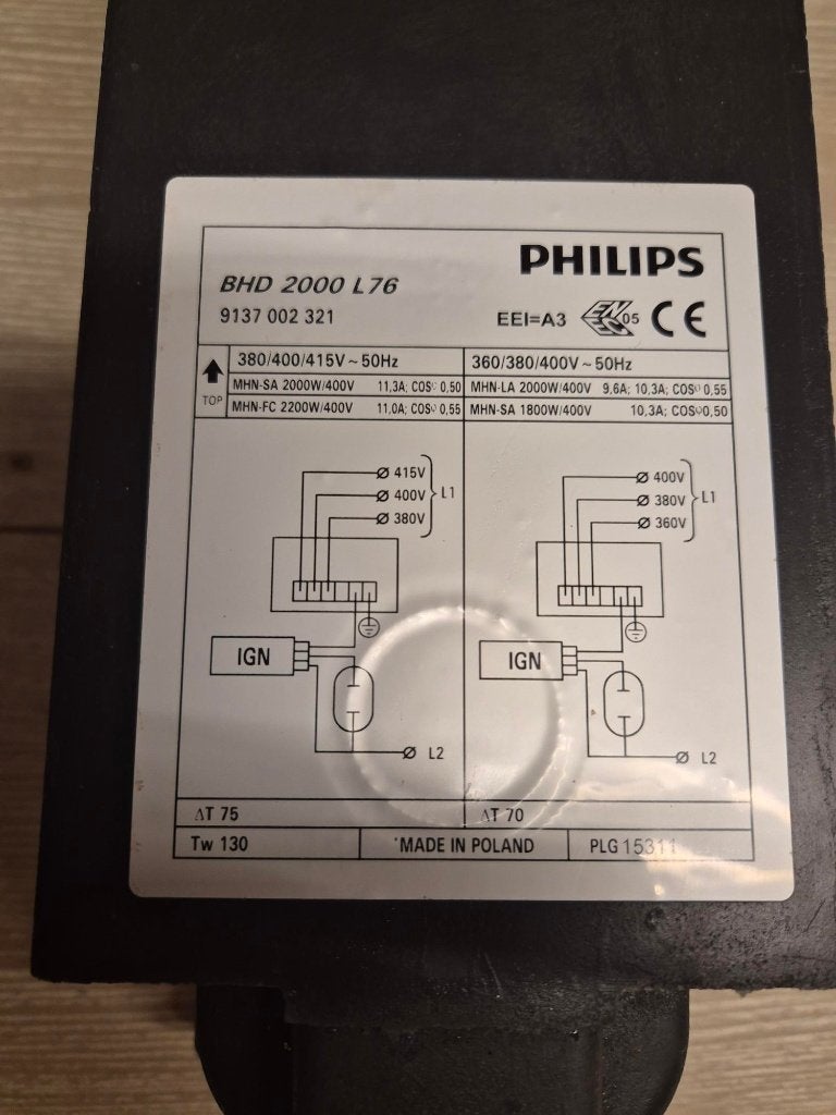 Philips ballast BHD 2000 L76 380/400/415V, Ophalen, Nieuw, 500 watt of meer, Overige typen