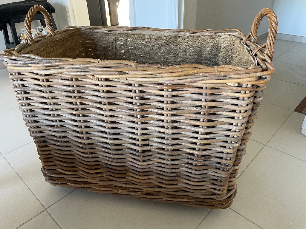 Grand panier avec roulettes, Osier, Enlèvement, Rectangulaire, Avec anse