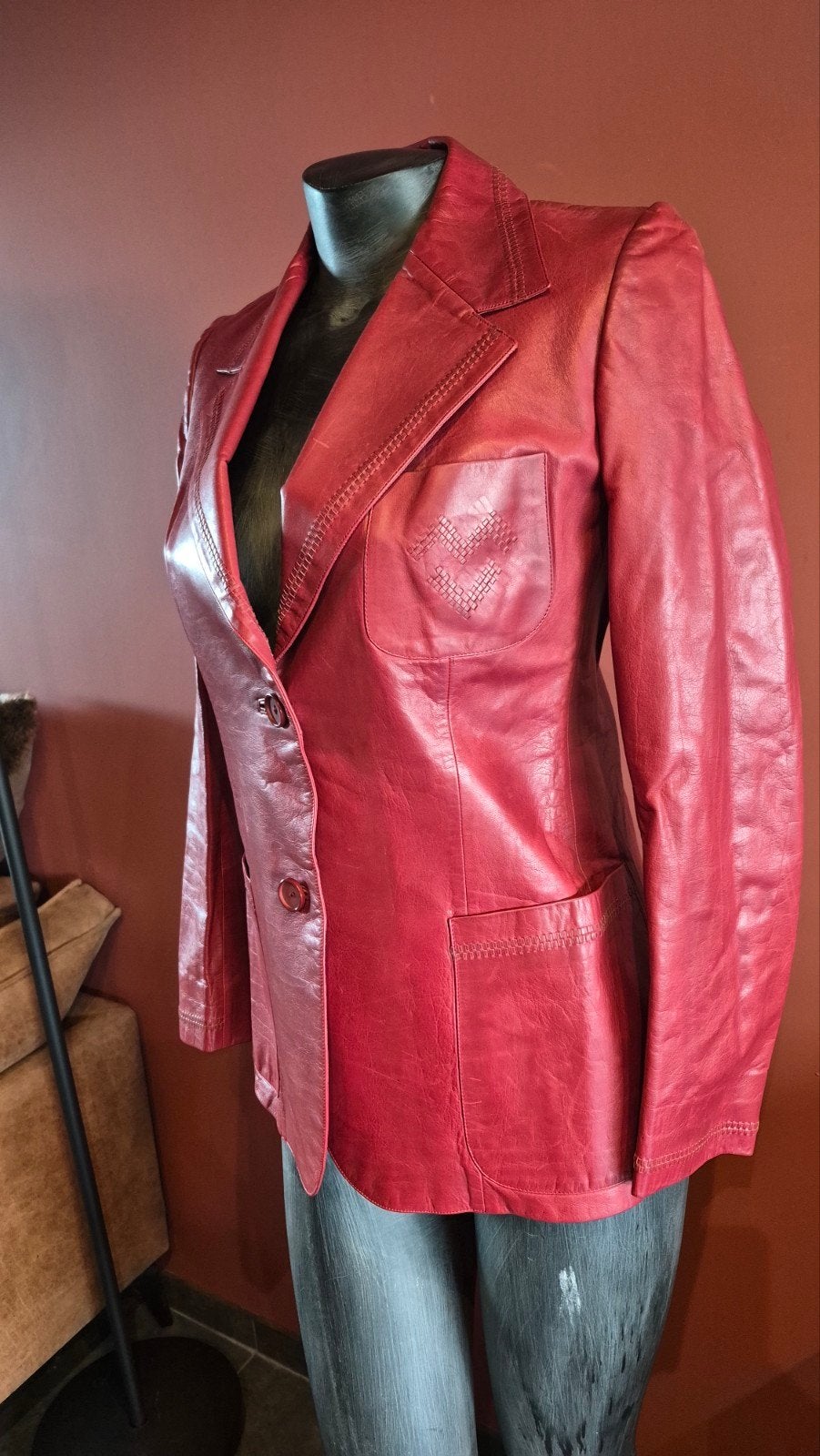 Rood leren vest Valentino 36, Kleding | Dames, Ophalen of Verzenden, Rood