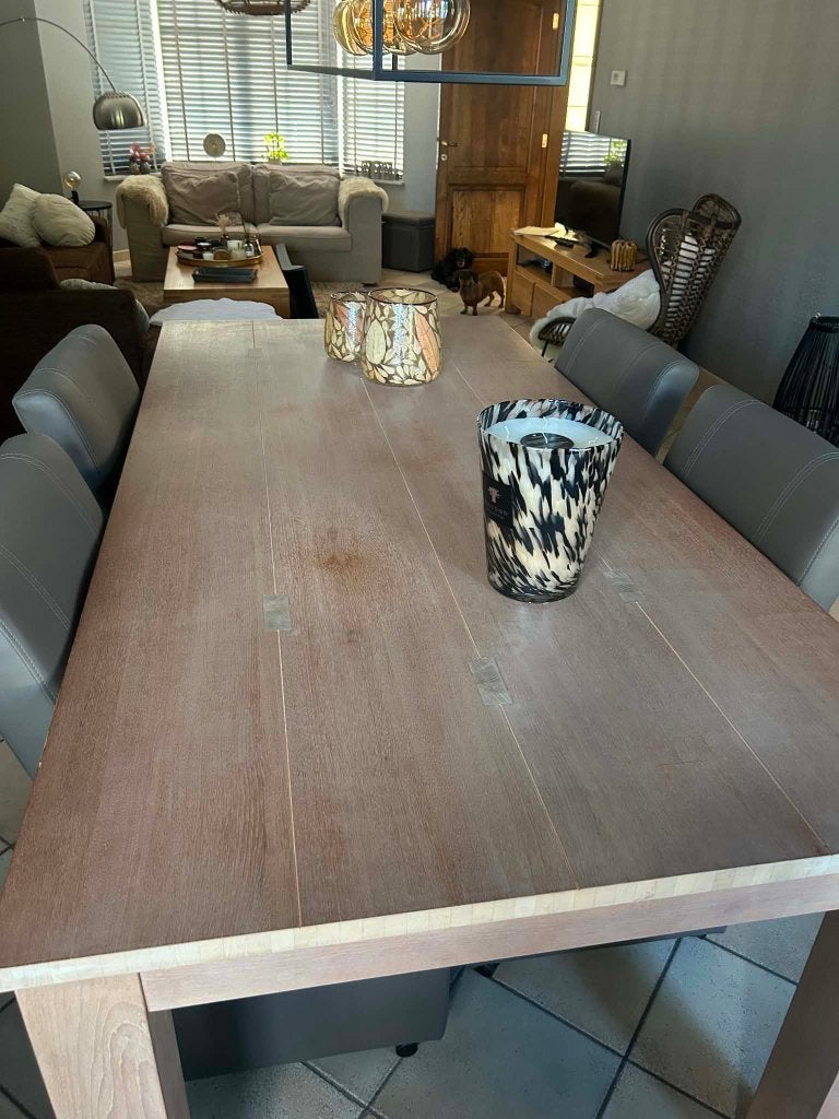 Hout teak tafel blanke kleur, Ophalen, Gebruikt, 100 tot 150 cm, Teakhout