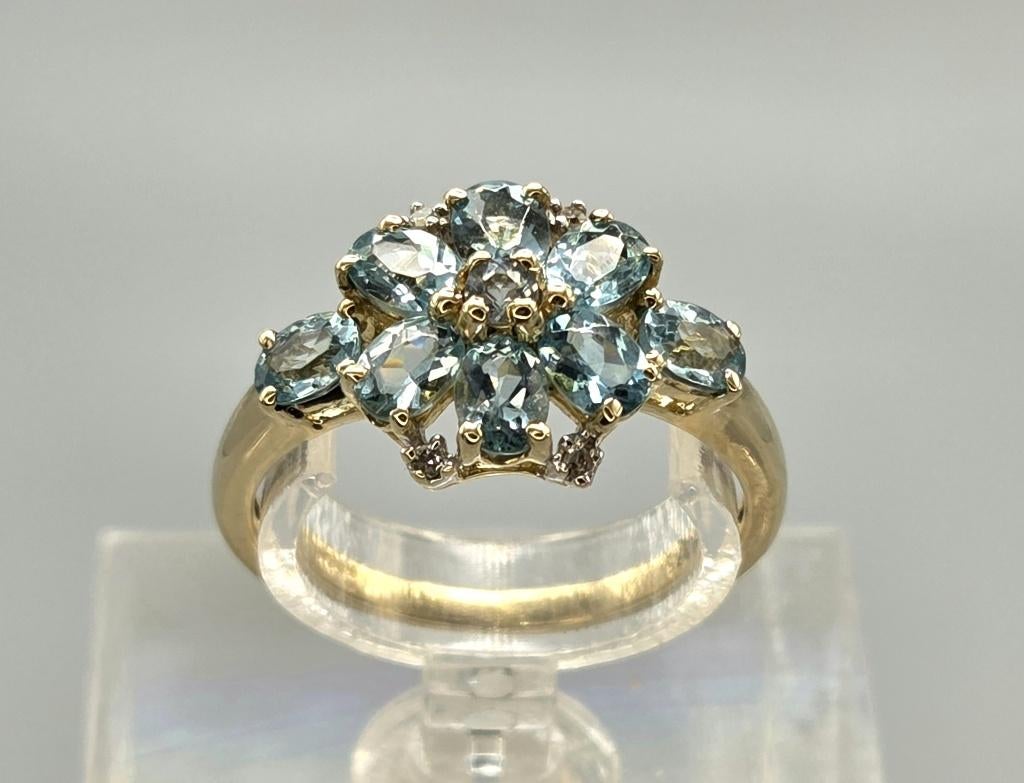 Bague vintage en or aigue-marine et diamant. 2026/119, Bijoux, Sacs & Beauté, Bagues, Enlèvement ou Envoi, Plus petit que 17, Comme neuf