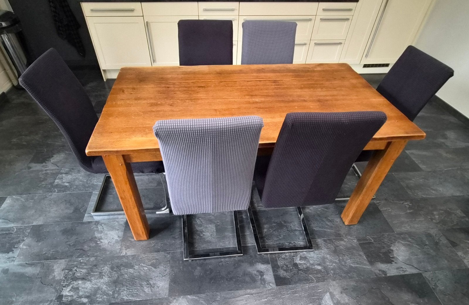Eettafel Robuust Eikemhout incl. 6 stoelen, Huis en Inrichting, Tafels | Eettafels, Ophalen