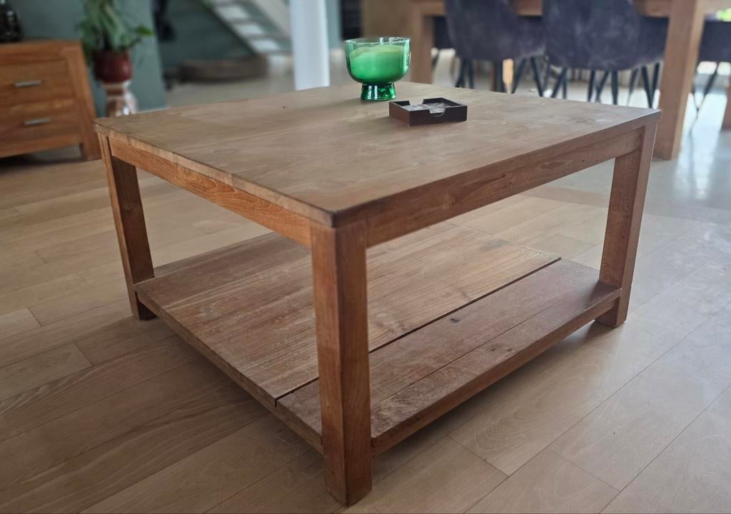 Salontafel in massieve teak 80 x 80 x 46 cm, Ophalen, Gebruikt, 50 tot 100 cm, 50 tot 100 cm