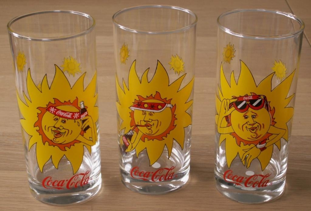 Set de 3 verres Coca-Cola avec soleil à boire Coca Cola, Collections, Verres & Petits Verres, Neuf, Enlèvement ou Envoi
