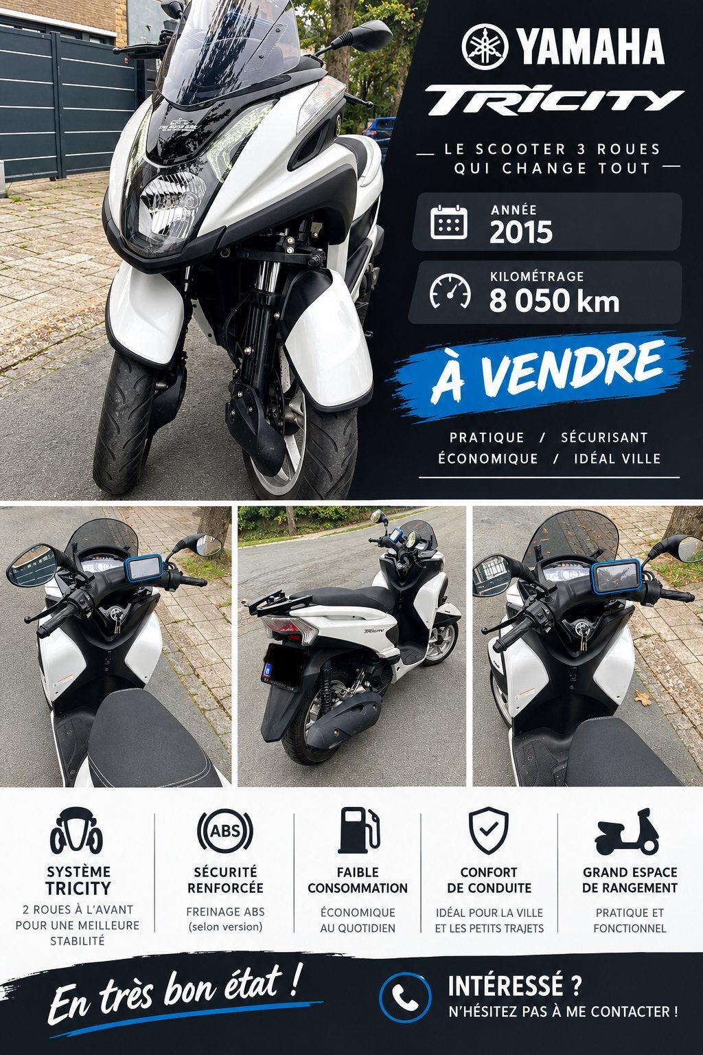 TRICITY YAMAHA, Motos, Scooter, Occasion, Particulier, ABS