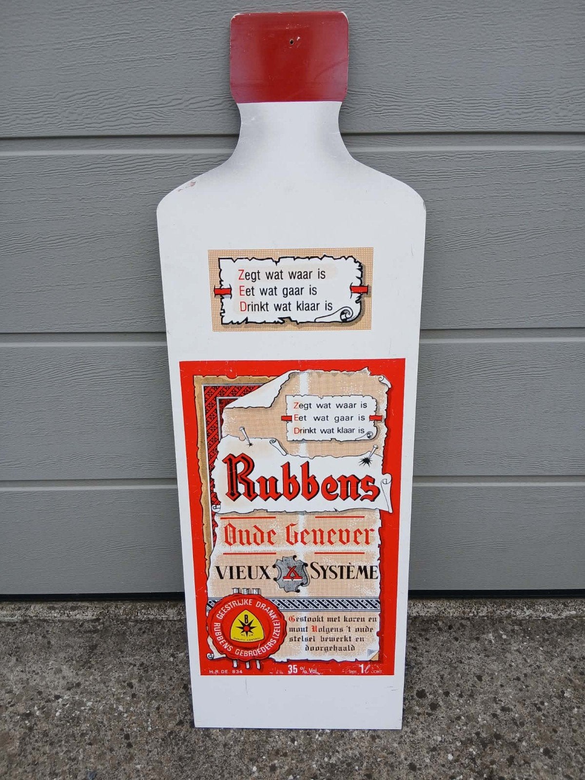 Rubbens Jenever reclamebord 1989 in hardboard., Ophalen, Reclamebord