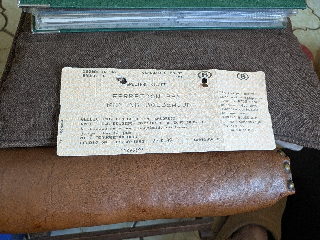 Treinticket eerbetoon Boudewijn, Ophalen of Verzenden, Zo goed als nieuw, Kaart, Foto of Prent