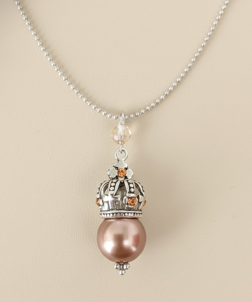 Ketting - Champagne Parel & Swarovski, Handtassen en Accessoires, Beige, Nieuw, Ophalen of Verzenden, Met kristal