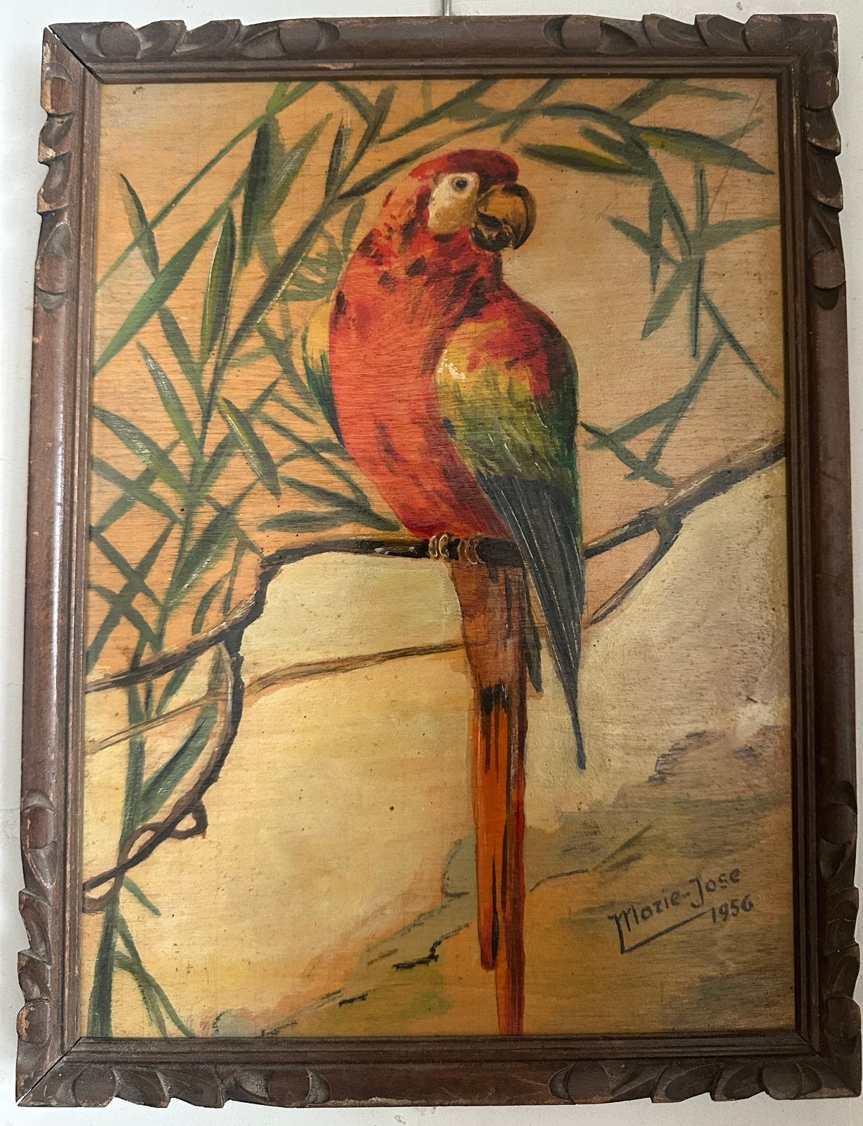 Schilderij op hout gesigneerd Marie-Josée, Ophalen of Verzenden