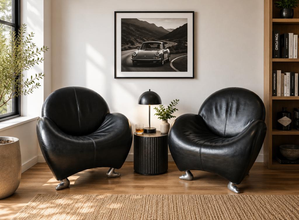 Fauteuil Leolux Papageno – cuir noir, 75 à 100 cm, Enlèvement, Utilisé, Cuir