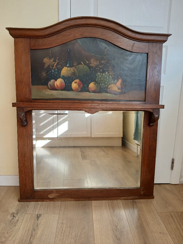 Grote eiken spiegel met schildersmotief., Huis en Inrichting, Woonaccessoires | Spiegels, Ophalen, Gebruikt, 75 tot 100 cm, 100 tot 150 cm